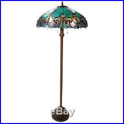 Tiffany Style Floor Lamp Bright Turquoise Teal Art Deco Craftsmen Stained Glass