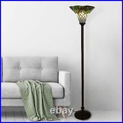 Tiffany Style Floor Lamp Leaf Stained Shade Glass Metal Base Elegant Home Decor