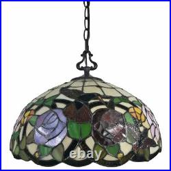 Tiffany Style Hanging Pendant Lamp Stained Glass Rose Theme Ceiling Light 16in