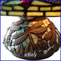 Tiffany Style Lamp Table Accent Dragonfly Colored Stained Art Glass Resin Bronze