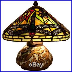 Tiffany Style Lamp Table Accent Dragonfly Colored Stained Art Glass Resin Bronze