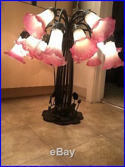 Tiffany Style Lily Pad Pond Lamp 15 Light Stained Art Glass Lily Shades