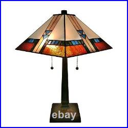 Tiffany Style Square Mission Table Lamp Brown Tan Yellow Stained Glass Shade