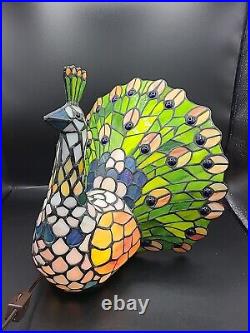 Tiffany Style Stained Glass Peacock table Lamp 11x12 2 Bulbs