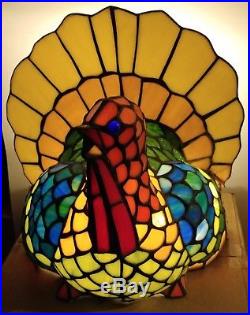 Tiffany Style Stained Glass Turkey Lamp, Thanksgiving RARE Cracker Barrel