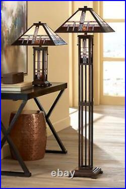 Tiffany Style Table Lamp Art Deco Bronze Stained Glass for Living Room Office