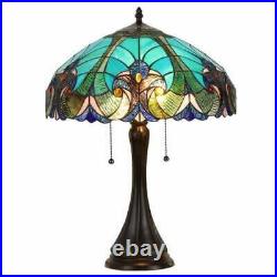 Tiffany Style Victorian 2-light Green Stained Glass Table Reading Lamp