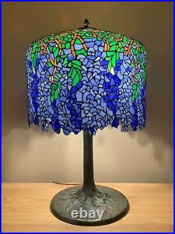Tiffany Style Wisteria Stained Glass Shade On Dale Tiffany Tree Trunk Table Lamp