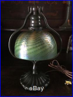 Tiffany studios L. C. T. Favrile art glass damascene lamp handel era