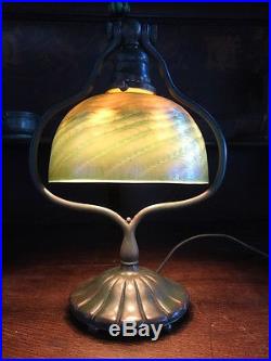Tiffany studios L. C. T. Favrile art glass damascene lamp shade handel era nr