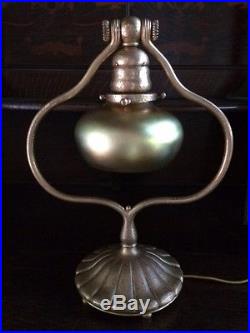Tiffany studios antique arts crafts bronze glass favrile shade lamp handel era