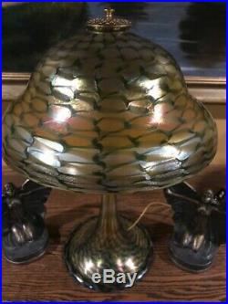 Tiffany studios favrile damascene art glass steuben quezal era lamp