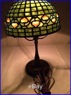 Tiffany studios lamp base for favrile steuben damascene art glass leaded shade