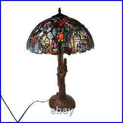 Tiffany-style Birds on Branches Mosaic Table Lamp Stained Glass Art VTG READ 28