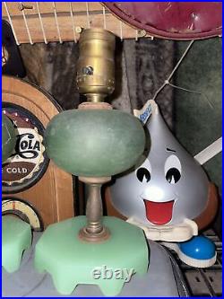 Tiny 8.5 tall Green Jadeite glass lamp