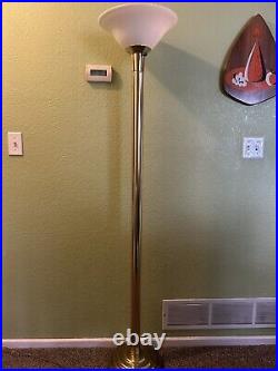 Torchiere Floor Lamp Glass Shade 70's/80's Period Gold Finish 62 Heavy Base