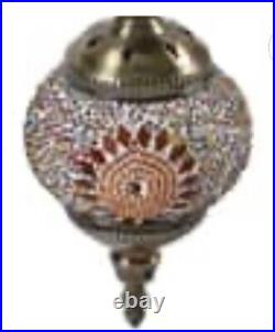 Turkish 3 Globe Stained Glass And Mosaic Lamp With Bronze Base