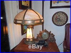 Turn Of The Century Arts & Crafts, Art Nouveau, 6 Panel Slag Glass Table Lamp