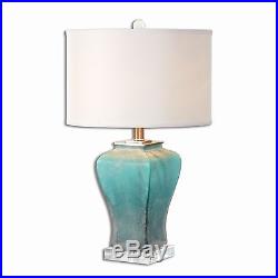 Turquoise Aqua Silver Contemporary Table Lamp Art Glass Modern