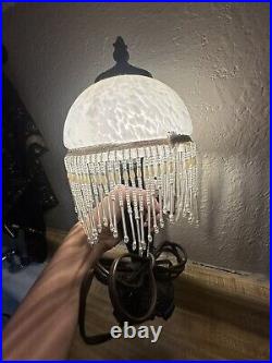 Two Boudoir Lamp Glass Shade and Beaded Fringe AccentLamps