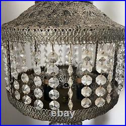 UNIQUE MCM Hollywood Regency Prisms Waterfall Filigree Pierced Metal Table Lamp