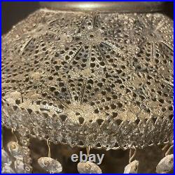 UNIQUE MCM Hollywood Regency Prisms Waterfall Filigree Pierced Metal Table Lamp