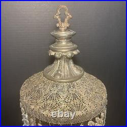 UNIQUE MCM Hollywood Regency Prisms Waterfall Filigree Pierced Metal Table Lamp