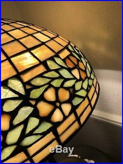 Unique Art Glass and Metal Co Leaded Glass Lamp Periwinkle Shade Nouveau Handel