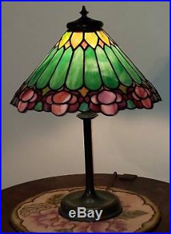 Unique Arts & Crafts Leaded Slag Stained Glass Table Lamp Handel Tiffany Era