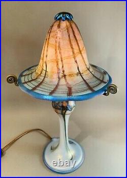 Unique Carl Radke Phoenix Studios 14.5 Opal Blue wisteria Art Glass Lamp WOW
