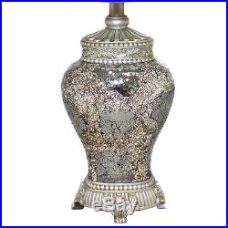 Urban Designs Handcrafted Art Deco Silver Cracked Glass Mosaic Table Lamp