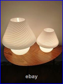 VETRI MURANO Two Vintage SWIRL Murano Glass MUSHROOM Table Lamps Italy 70s Fungo