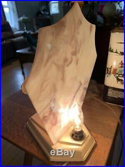VINTAGE ANTIQUE NUDE COUPLE Silhouette ART DECO SLAG GLASS LAMP Frank art Nuart