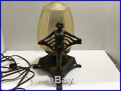 VINTAGE ART DECO METAL FIGURAL LAMPTWO Nudes Glass Globe Nymphs Pot Metal