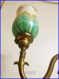 VINTAGE ART NOUVEAU DOUBLE ARM Table LAMP With PULLED FEATHER SHADES