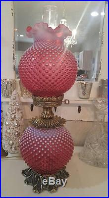 VINTAGE FENTON ART GLASS GWTW CRANBERRY OPALESCENT HOBNAIL LAMP WOW! LOW RESERVE