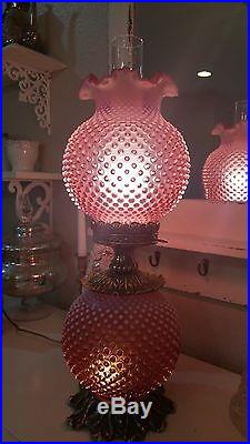 VINTAGE FENTON ART GLASS GWTW CRANBERRY OPALESCENT HOBNAIL LAMP WOW! LOW RESERVE