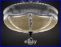 Vintage Petite Art Deco Floral Glass Shade Ceiling Lamp Light Fixture Chandelier