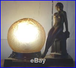 VTG 1920s Antique Art Deco Nude Lady Lamp Nuart Frankart Amber Glass Globe Shade