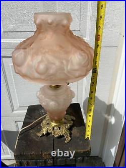 VTG 1960s FENTON Art Glass PUFFY Peach Pink Gone withThe Wind TABLE LAMP Boudoir