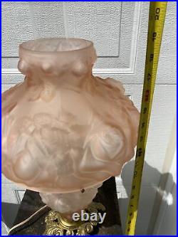 VTG 1960s FENTON Art Glass PUFFY Peach Pink Gone withThe Wind TABLE LAMP Boudoir