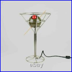 VTG 1993 DAVID KRYS ART DECO METAL MARTINI GLASS LAMP withSKEWED PIMENTO OLIVE-EUC