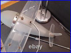 VTG Airplane Bi-Plane Table Lamp Art Deco Frosted Glass & Chrome NEEDS WORK