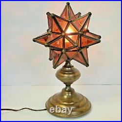 VTG Art Deco Amethyst Glass Moravian Star Table Top Desk Lamp With Hinged Access