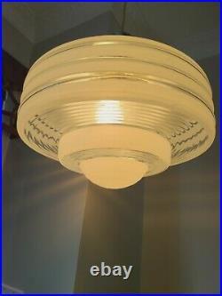 VTG Art Deco Ceiling Lamp Fixture Glass Chandelier Light Wow 1950' Streamline
