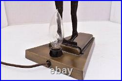 VTG Art Deco Nouveau Dancers Fan Lamp Nude STAINED GLASS shade Figural Light