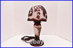 VTG Art Nouveau Galle Style Cameo Glass Table LAMP Mushroom Shade grapevine 14