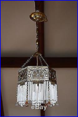 VTG Bohemian ART NOUVEAU 1920's Glass Tubes CEILING LIGHT LAMP Fixture