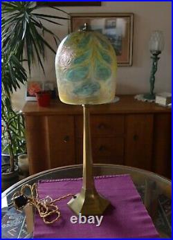 VTG Bohemian ART NOVUEAU 1920's Lamp with Loetz Iridescent Glass Shade