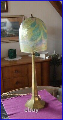VTG Bohemian ART NOVUEAU 1920's Lamp with Loetz Iridescent Glass Shade